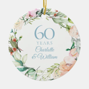 Ornamento De Cerâmica Guirlanda de Rosas de Verão Doce 60º Aniversário