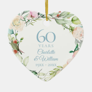 Ornamento De Cerâmica Guirlanda de Rosas de Verão Doce Aniversário de 60