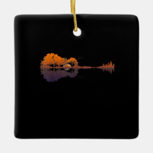 Ornamento De Cerâmica Guitar Lake Shadow Love Guitar Gift Music Lovers (Frente)