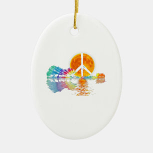 Ornamento De Cerâmica Guitar Lake Shadow Peace Love Guitar Hippie