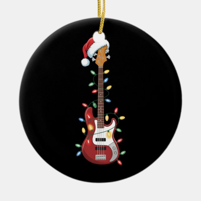 Ornamento De Cerâmica Guitar Santa Hat O Jogador De Natal Lights Bass (Frente)