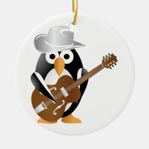 Ornamento De Cerâmica Guitarista pinguim