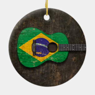 Ornamento De Cerâmica Guitarra acústica riscada e vestida da bandeira