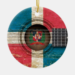 Ornamento De Cerâmica Guitarra acústica velha com bandeira da Repúblic