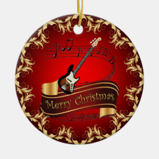 Ornamento De Cerâmica Guitarra Elétrica 01-Musical Scroll-Merry Christma