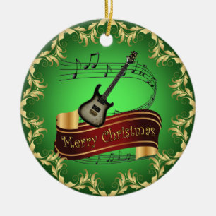 Ornamento De Cerâmica Guitarra Elétrica 02-Rolo Musical-Feliz Natal~