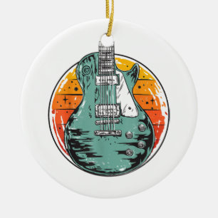 Ornamento De Cerâmica Guitarra Elétrica Retro Pôr do Sol Vintage Banda d