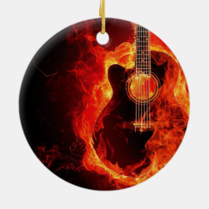 Ornamento De Cerâmica Guitarra Queimando, Música de Chamas Laranjas Band