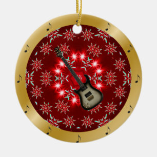 Ornamento De Cerâmica Guitarra- ~ Silver ~ Vermelho ~ Dourado ~ Natal ~