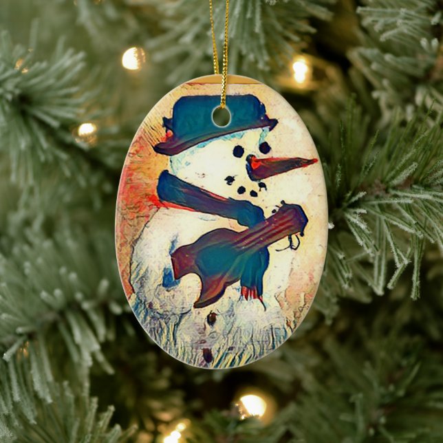 Ornamento De Cerâmica Guitarra Snowman Personalizada (Árvore)