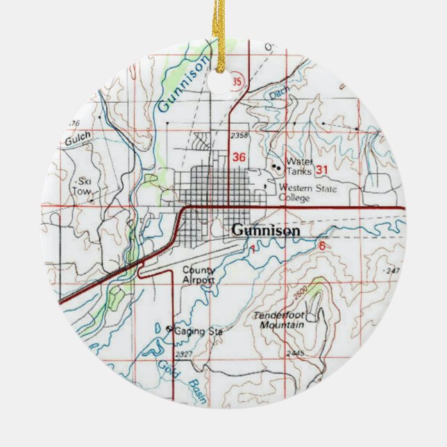 Ornamento De Cerâmica Gunnison CO Topo Map (Traseira)