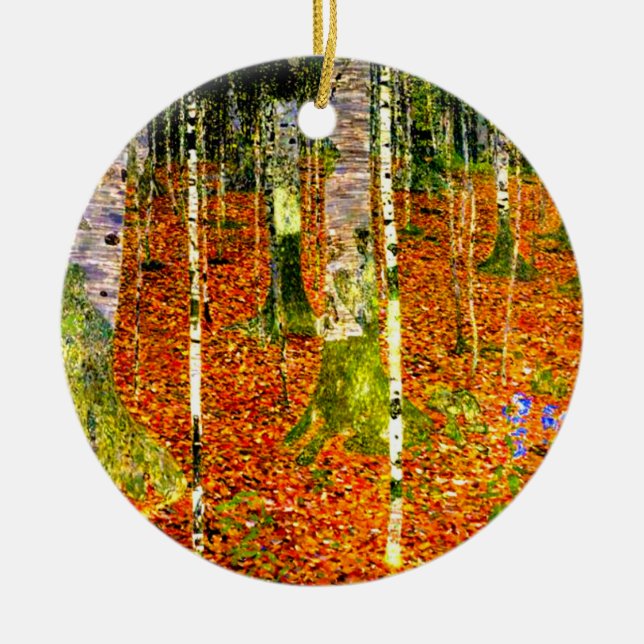 Ornamento De Cerâmica Gustav Klimt Birch Trees (Frente)