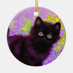 Ornamento De Cerâmica Gustav Klimt Black Kitten