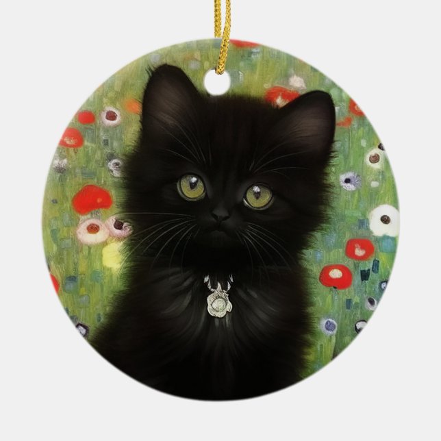 Ornamento De Cerâmica Gustav Klimt Kitten (Frente)