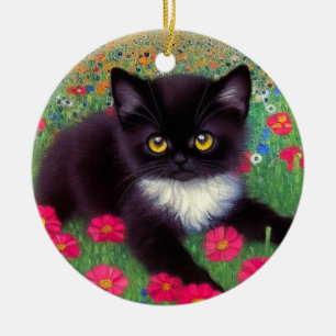 Ornamento De Cerâmica Gustav Klimt Tuxedo Cat