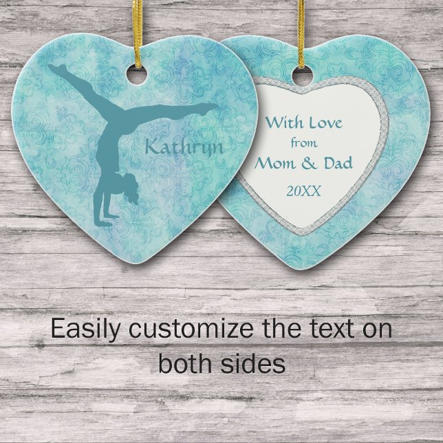 Ornamento De Cerâmica Gymnast Aqua no padrão do Teal (Criador carregado)