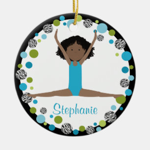 Ornamento De Cerâmica Gymnast da estrela no Aqua e verde personalizado