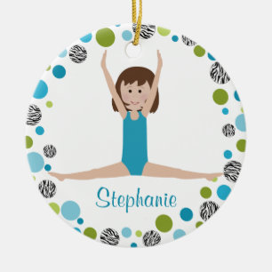 Ornamento De Cerâmica Gymnast da estrela no Aqua e verde personalizado