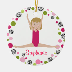 Ornamento De Cerâmica Gymnast da estrela nos rosa personalizados
