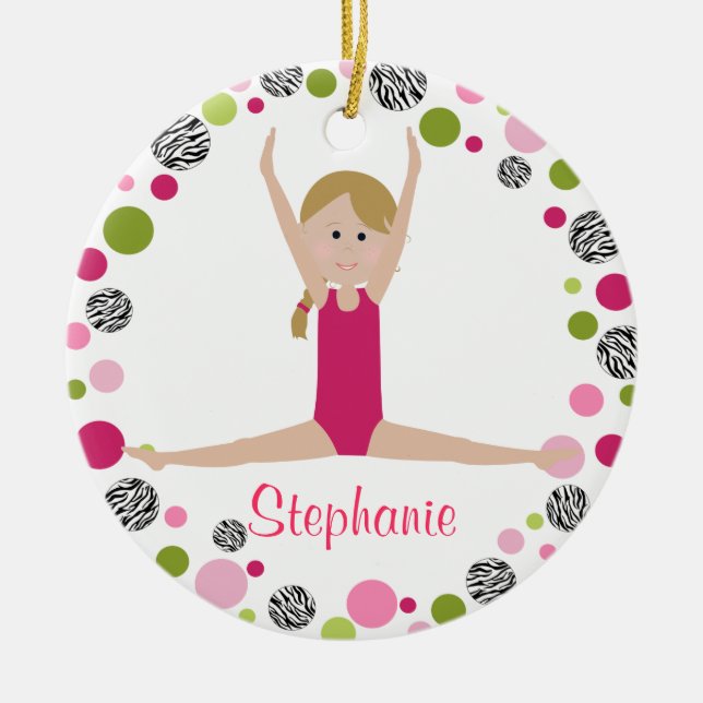 Ornamento De Cerâmica Gymnast da estrela nos rosa personalizados (Frente)