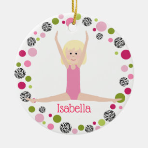 Ornamento De Cerâmica Gymnast da estrela nos rosa personalizados