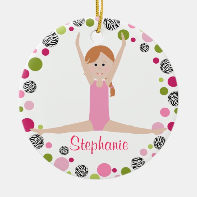 Ornamento De Cerâmica Gymnast da estrela nos rosa personalizados (Frente)