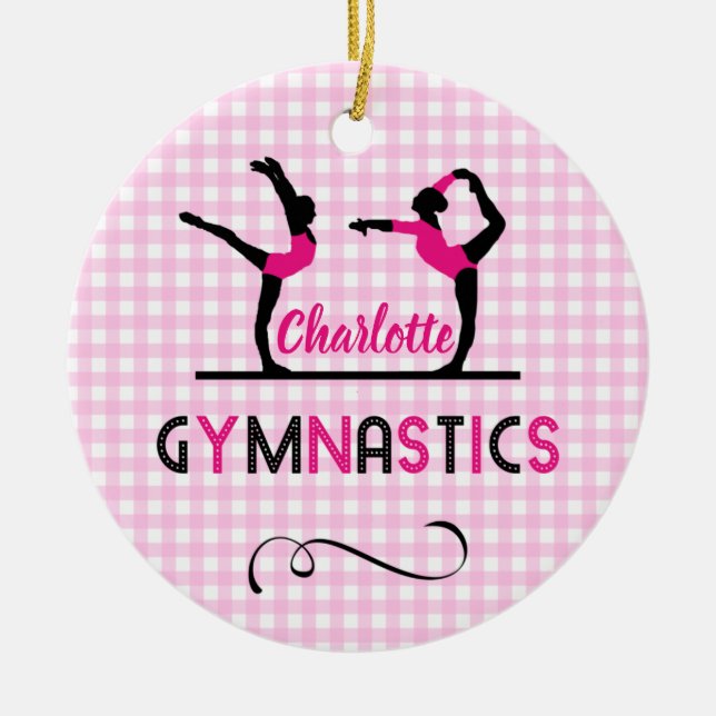 Ornamento De Cerâmica Gymnast Figures Cute Pink Personalizado (Frente)