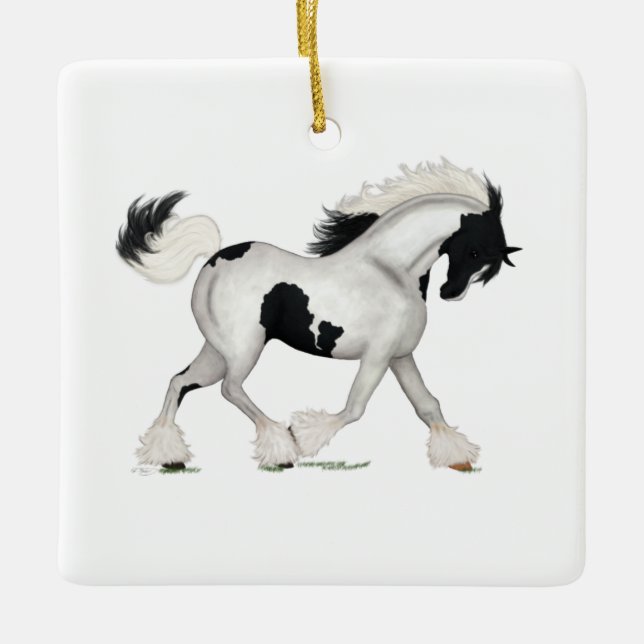 Ornamento De Cerâmica Gypsy Vanner Personalizado Cavalo de Natal Pony Ce (Frente)