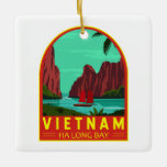 Ornamento De Cerâmica Ha Long Bay Vietnam Viagem Vintage Art<br><div class="desc">Ha Long Bay vetor art design. Ha Long Bay,  no nordeste do Vietnã,  é conhecida pelas suas águas esmeraldas e milhares de ilhas de calcário torrenciais derizadas por florestas tropicais.</div>