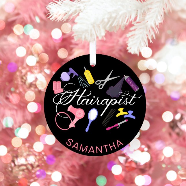 Ornamento De Cerâmica Hairapist Hairdresser Hair Stylist Barber Black (Criador carregado)