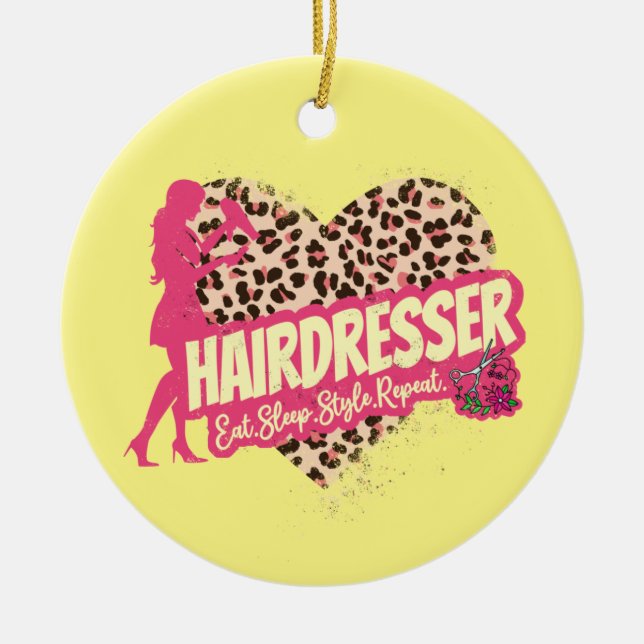 Ornamento De Cerâmica Hairdresser Leopardo Hustler Hairstylist (Frente)