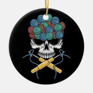Ornamento De Cerâmica Halloweeen Skull Crochet Lover Yarn Skeleton engra