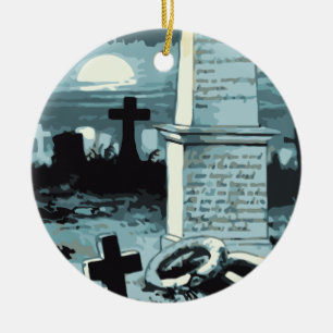 Ornamento De Cerâmica Halloween Antigo, Cemitério Assustador com Túmulos