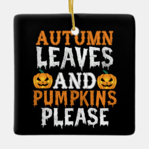 Ornamento De Cerâmica Halloween Autumn Leaves E Pumpkins Aniversário
