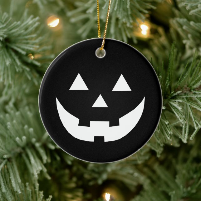 Ornamento De Cerâmica Halloween black white Jack o lantern pumpkin  (Árvore)