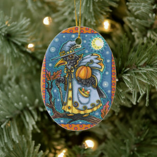 ORNAMENTO DE CERÂMICA HALLOWEEN BLACKBIRD ASSISTENTE, HALLOWEEN RAVEN