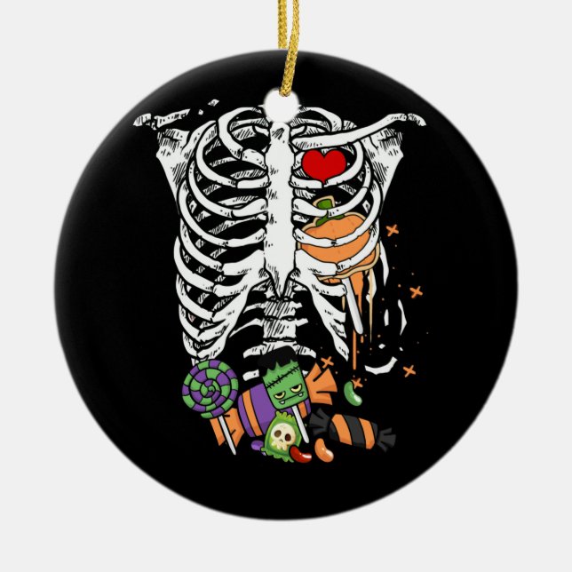 Ornamento De Cerâmica Halloween Candy Skeleton Rib Cage X-Ray (Frente)