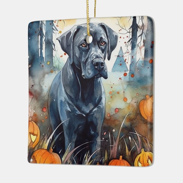Ornamento De Cerâmica Halloween Cane Corso Com Pumpkins Assustado (Esquerda)