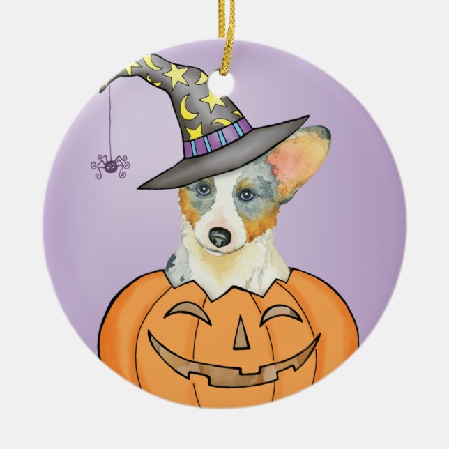 Ornamento De Cerâmica Halloween Cardigan Welsh Corgi (Frente)