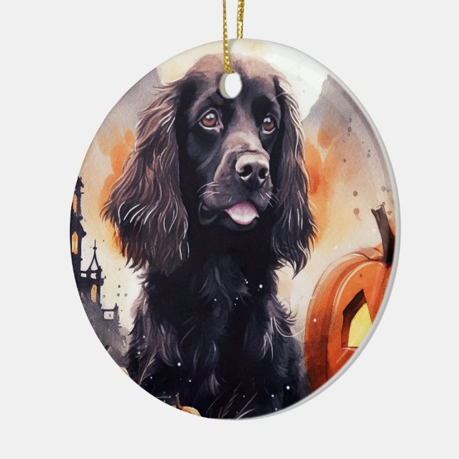 Ornamento De Cerâmica Halloween Cocker Spaniel Com Pumpkins (Esquerda)