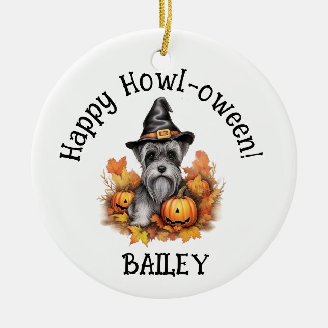 Ornamento De Cerâmica Halloween de Cachorro Miniatura Schnauzer (Frente)