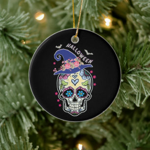 Ornamento De Cerâmica Halloween Flower Skull