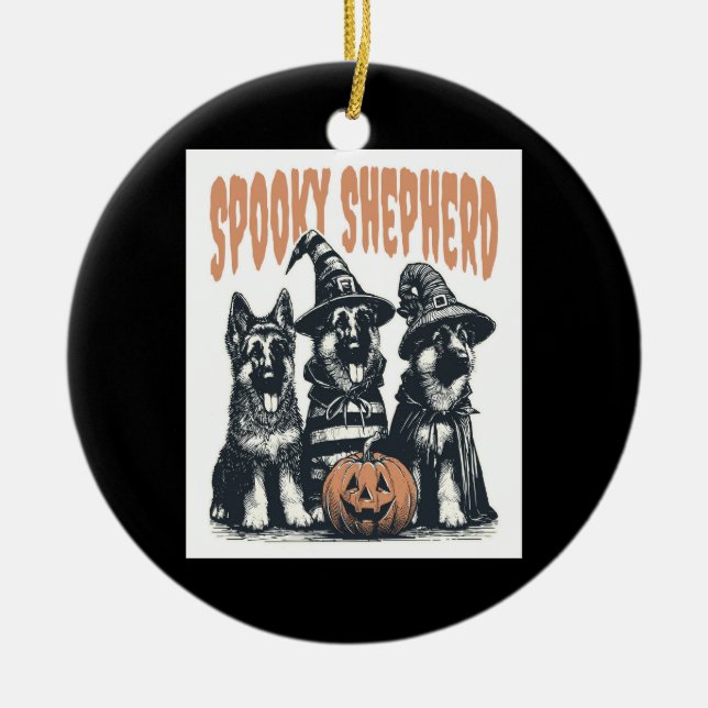 Ornamento De Cerâmica Halloween German Shepherd.jpg (Frente)