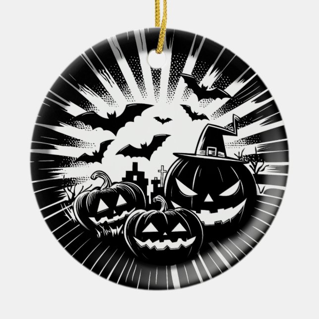 Ornamento De Cerâmica Halloween in black and white (Frente)