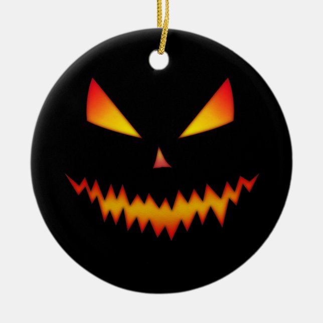 Ornamento De Cerâmica Halloween Jack O'Lantern encara um mau legal e ass (Frente)