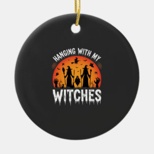 Ornamento De Cerâmica Halloween Pendurado Com Minhas Bruxas Lua Vintage