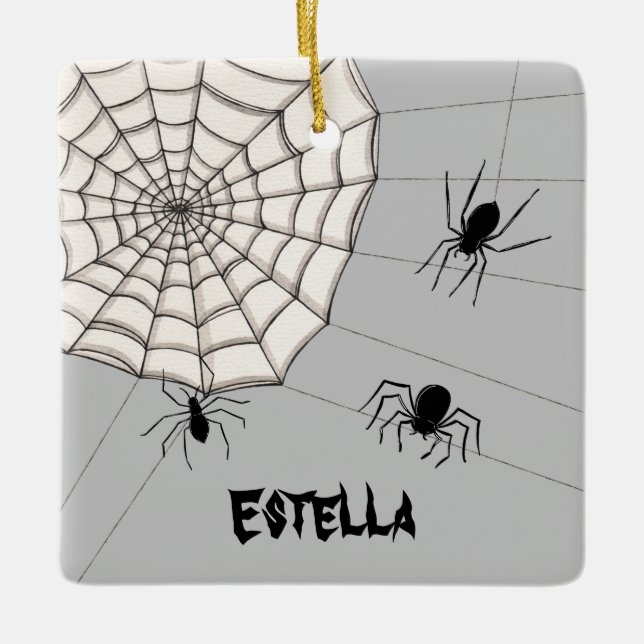 Ornamento De Cerâmica Halloween personalizado de aranhas assustadoras (Frente)
