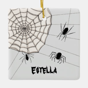Ornamento De Cerâmica Halloween personalizado de aranhas assustadoras