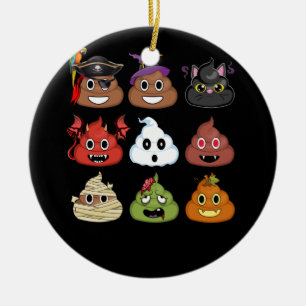 Ornamento De Cerâmica Halloween Poop Emojis Face Pumpkin Pirate Mummy