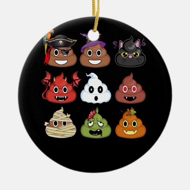Ornamento De Cerâmica Halloween Poop Emojis Face Pumpkin Pirate Mummy (Frente)